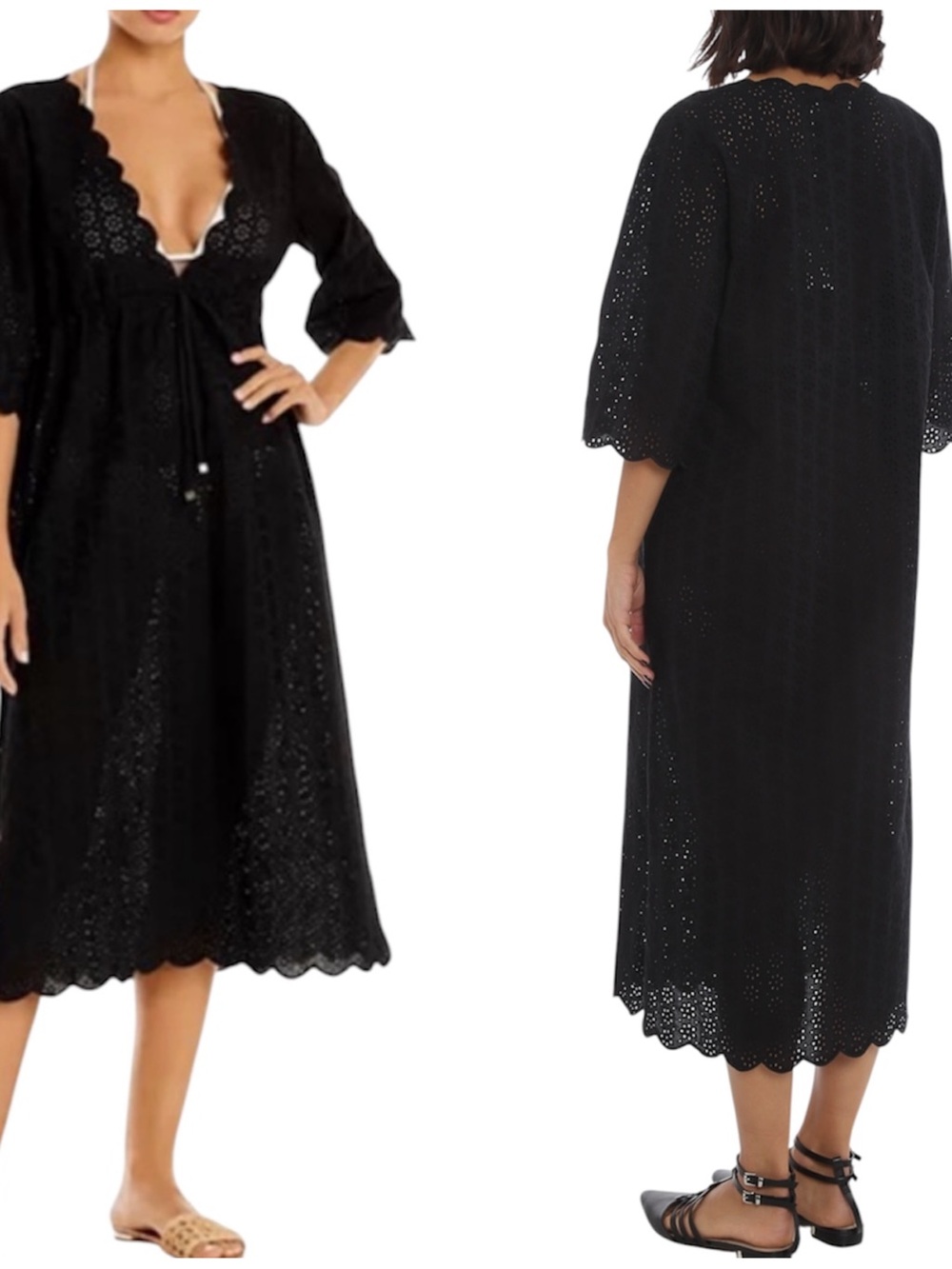 Tory Burch Black Broderie Anglaise Eyelet Scallop Beach Tunic Medium
